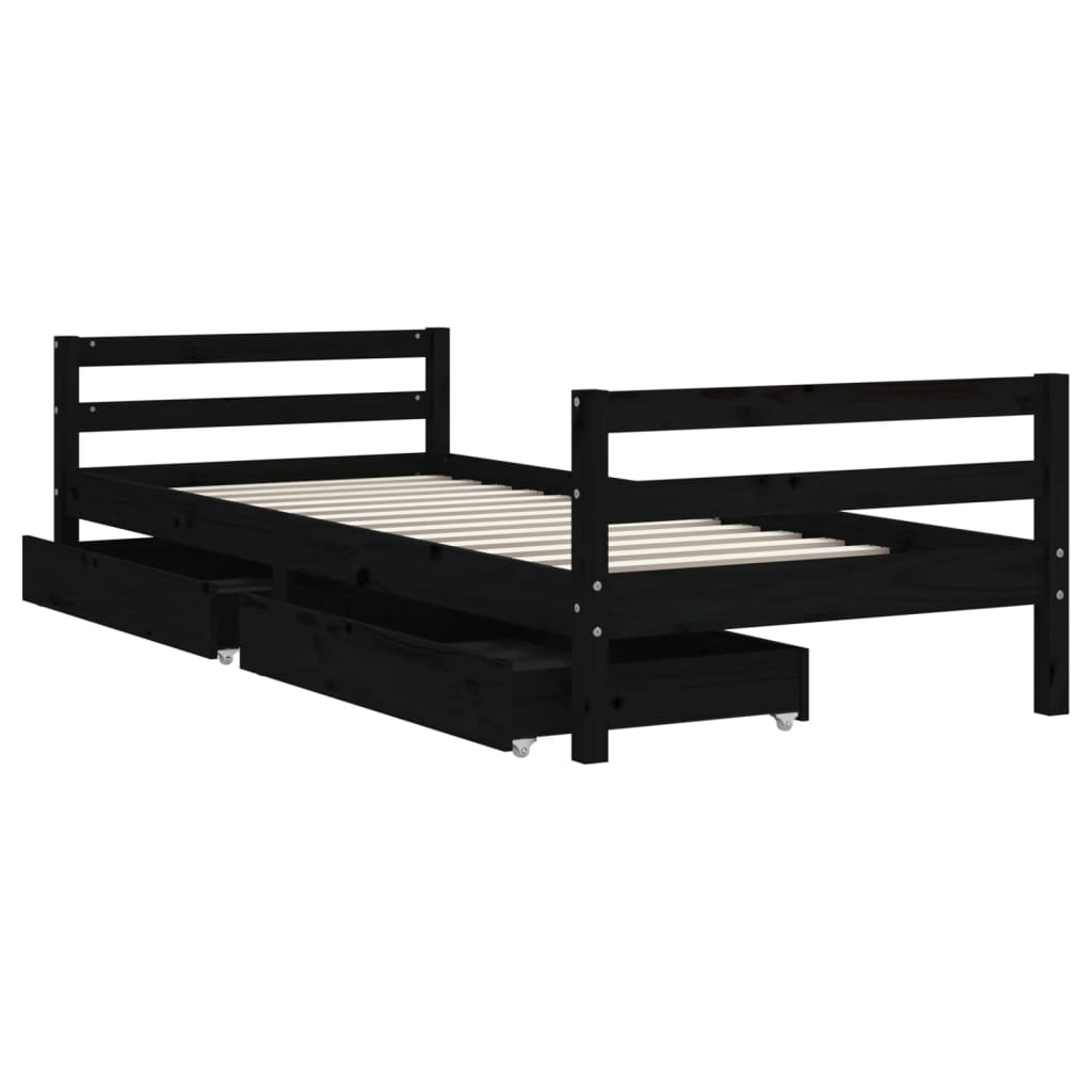 Kinderbedframe met lades 90x200 cm massief grenenhout zwart
