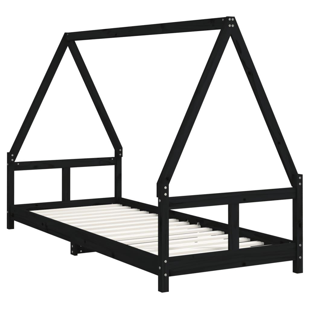 Kinderbedframe 80x200 cm massief grenenhout zwart