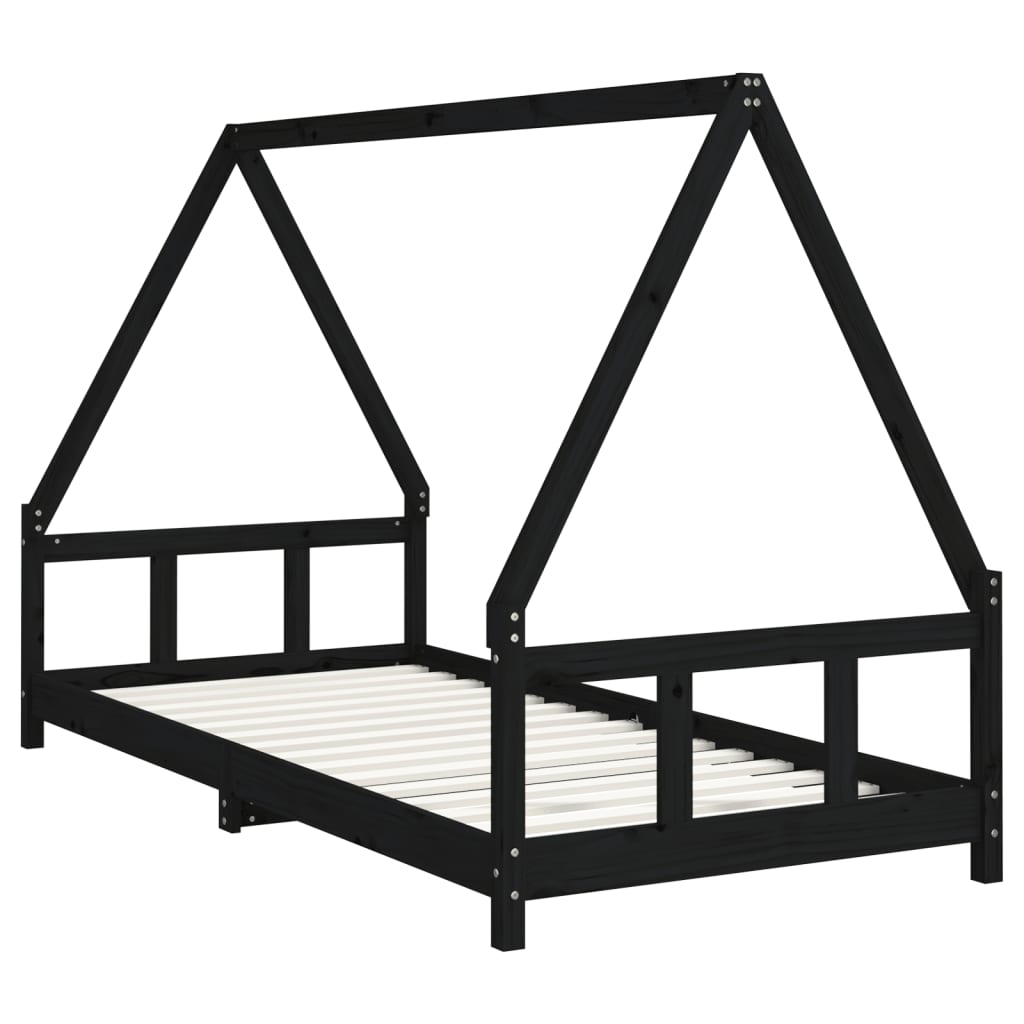 Kinderbedframe 90x200 cm massief grenenhout zwart