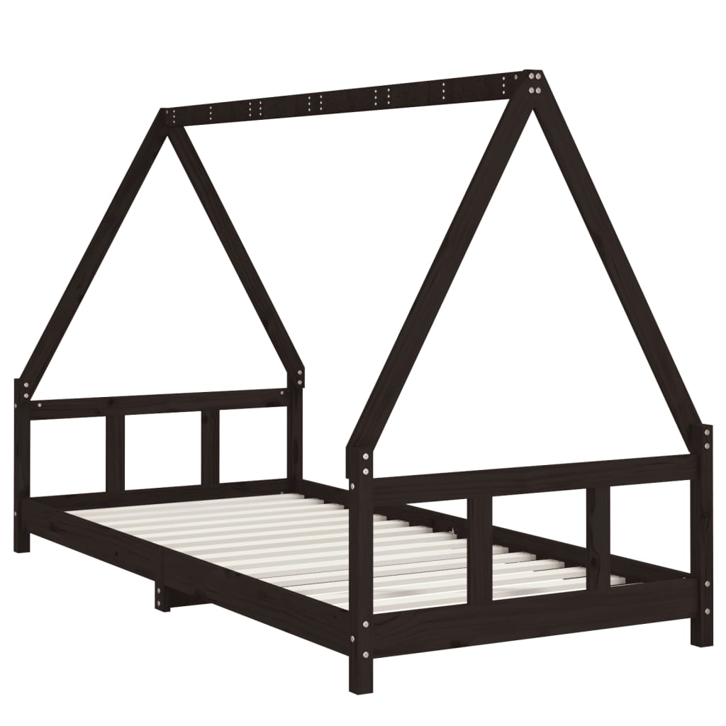 Kinderbedframe 90x200 cm massief grenenhout zwart