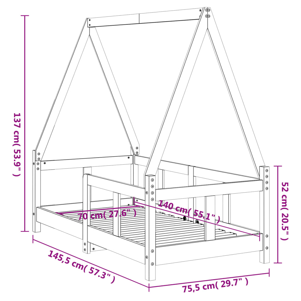 Kinderbedframe 70x140 cm massief grenenhout wit