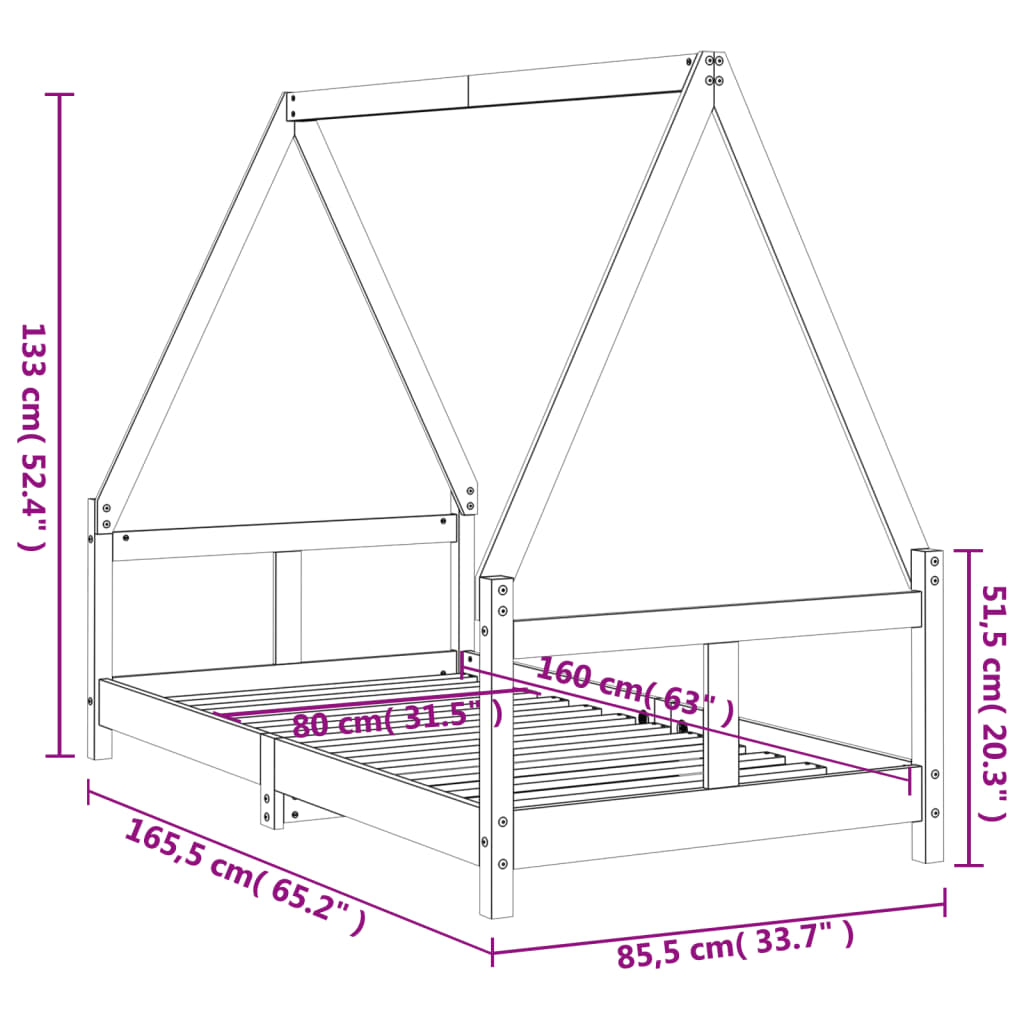 Kinderbedframe 80x160 cm massief grenenhout wit