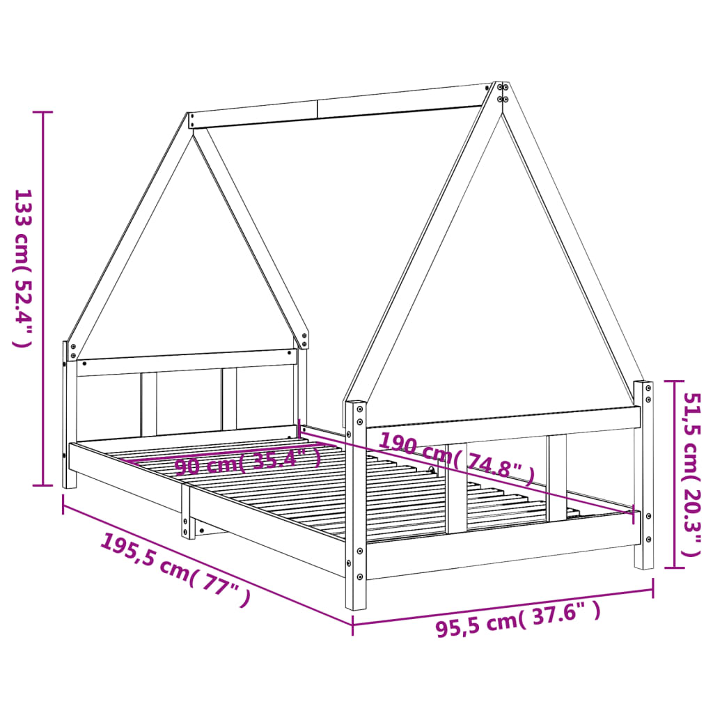 Kinderbedframe 90x190 cm massief grenenhout zwart