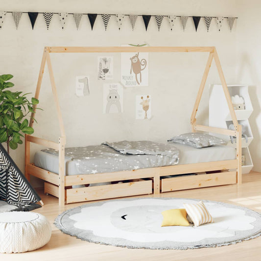 Kinderbedframe met lades 80x200 cm massief grenenhout