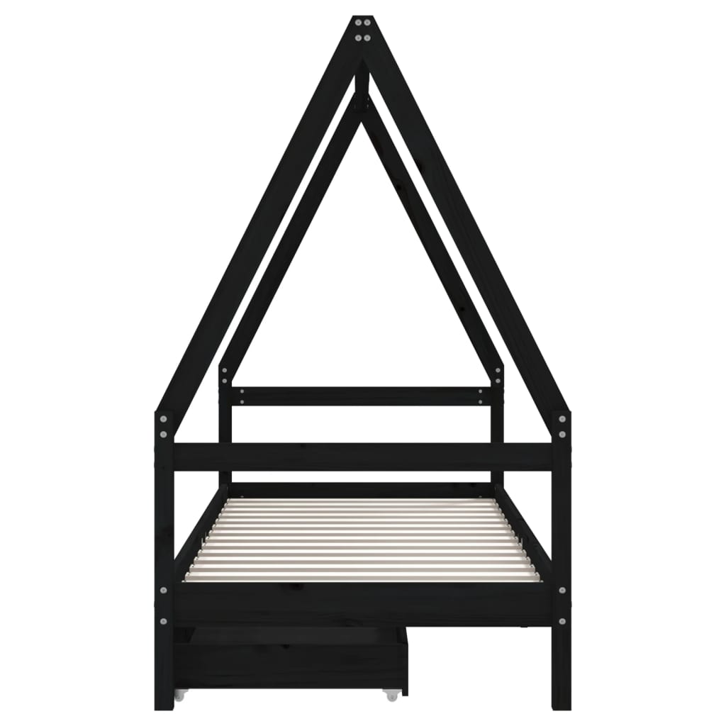 Kinderbedframe met lades 90x200 cm massief grenenhout zwart