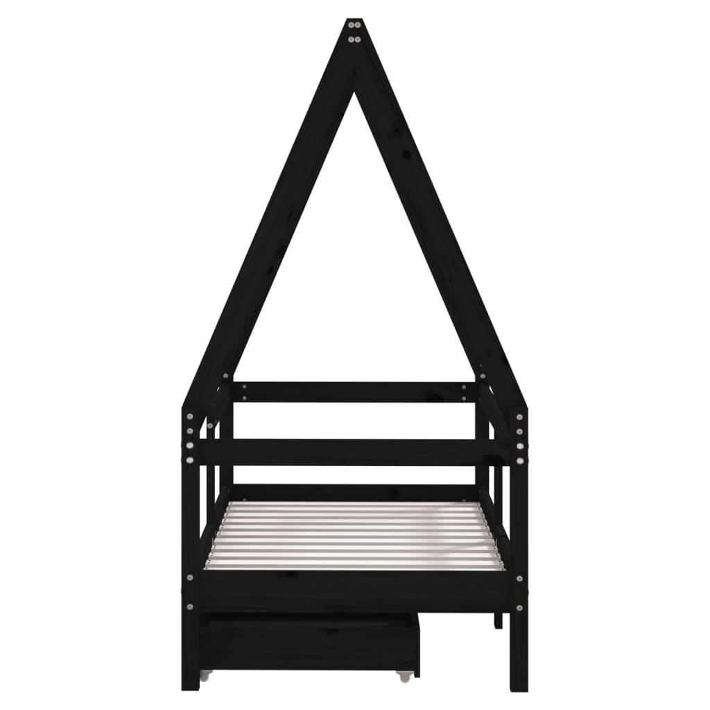 Kinderbedframe met lades 70x140 cm massief grenenhout zwart
