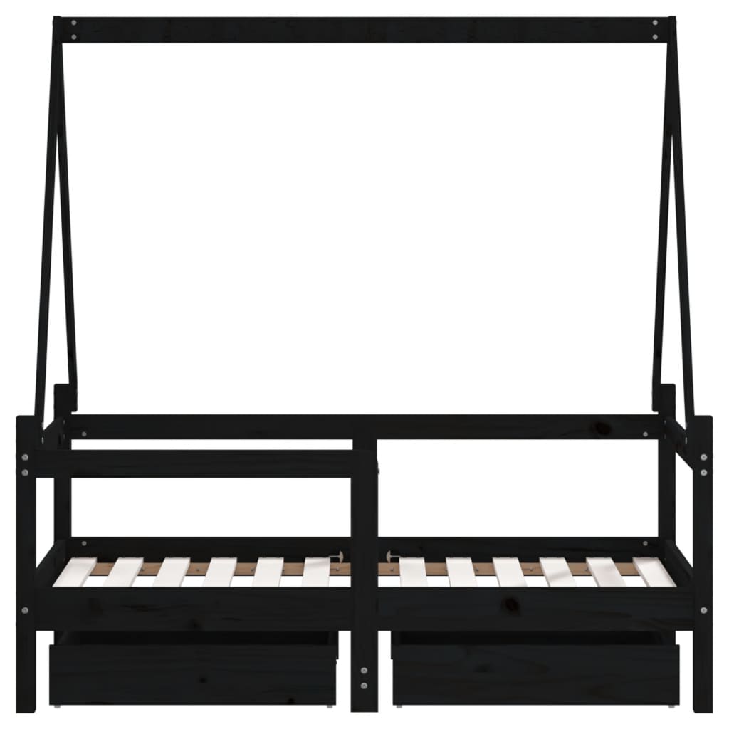 Kinderbedframe met lades 70x140 cm massief grenenhout zwart