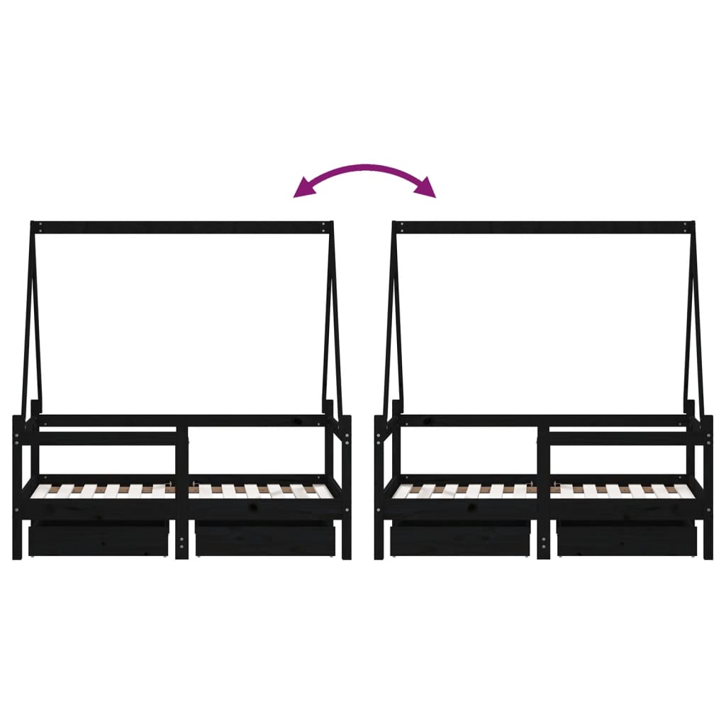 Kinderbedframe met lades 70x140 cm massief grenenhout zwart
