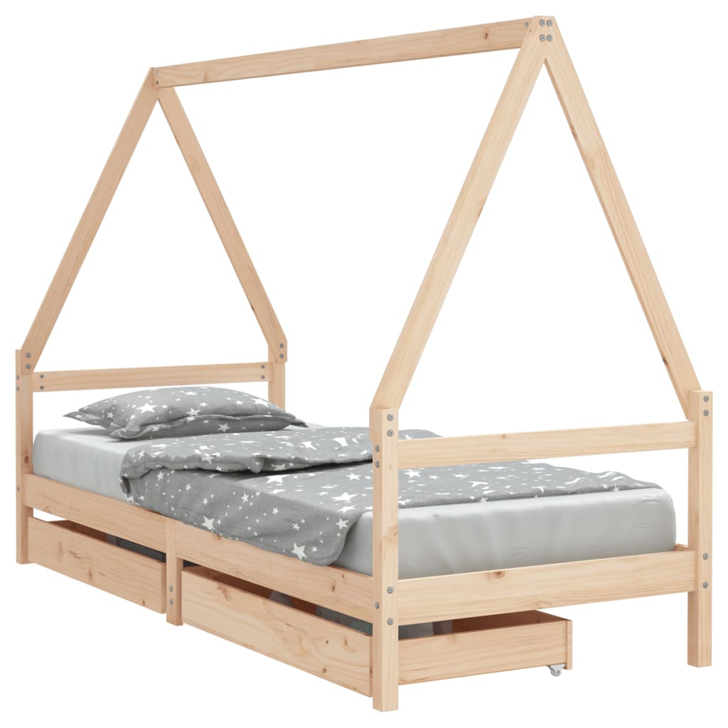Kinderbedframe met lades 90x190 cm massief grenenhout
