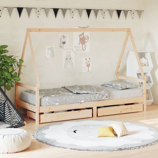 Kinderbedframe met lades 90x190 cm massief grenenhout