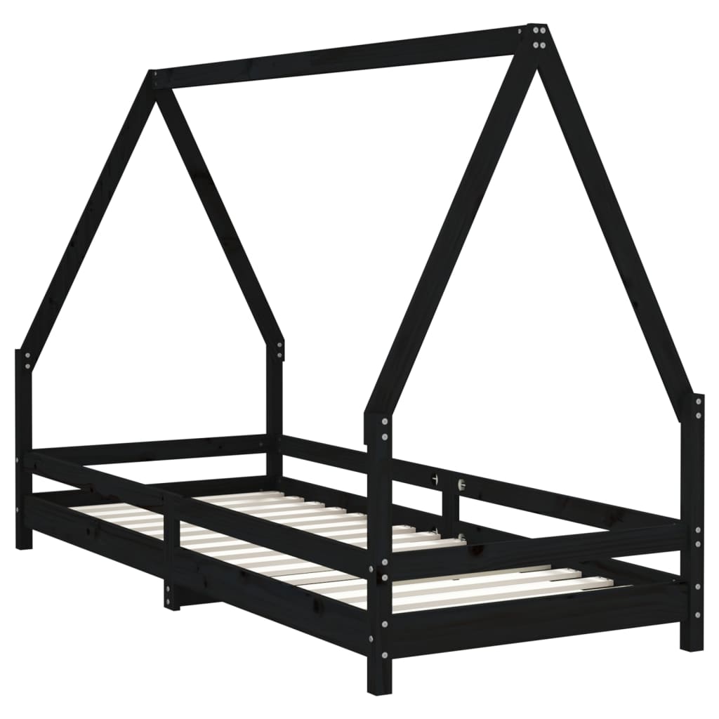Kinderbedframe 90x200 cm massief grenenhout zwart