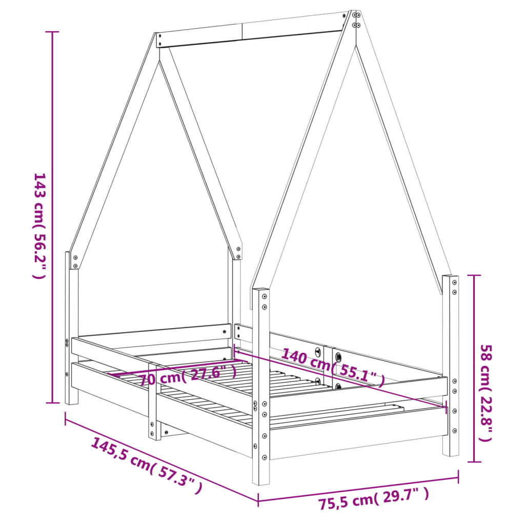 Kinderbedframe 70x140 cm massief grenenhout
