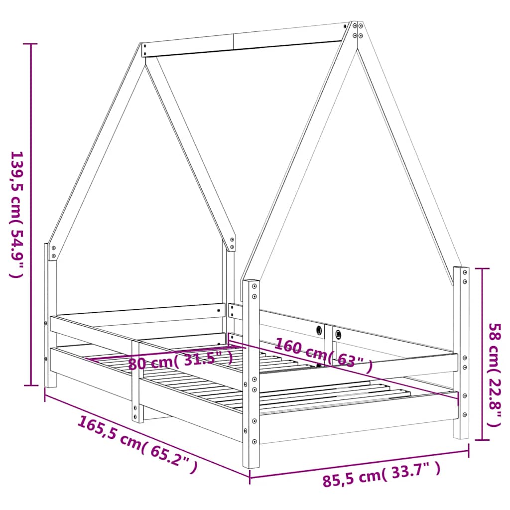 Kinderbedframe 80x160 cm massief grenenhout zwart