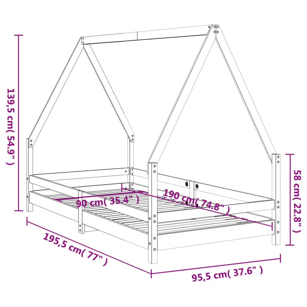 Kinderbedframe 90x190 cm massief grenenhout wit