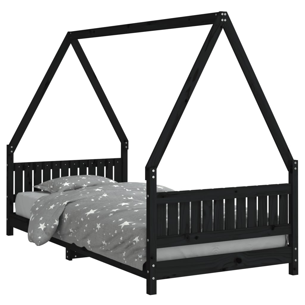 Kinderbedframe 90x200 cm massief grenenhout zwart