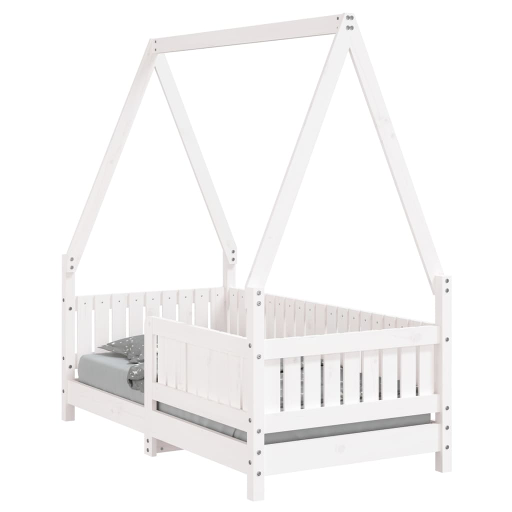 Kinderbedframe 70x140 cm massief grenenhout wit