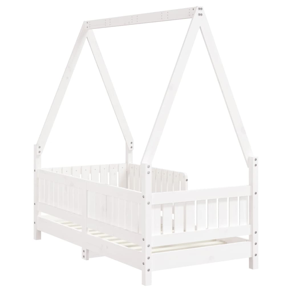 Kinderbedframe 70x140 cm massief grenenhout wit