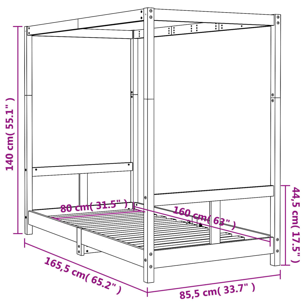Kinderbedframe 80x160 cm massief grenenhout wit