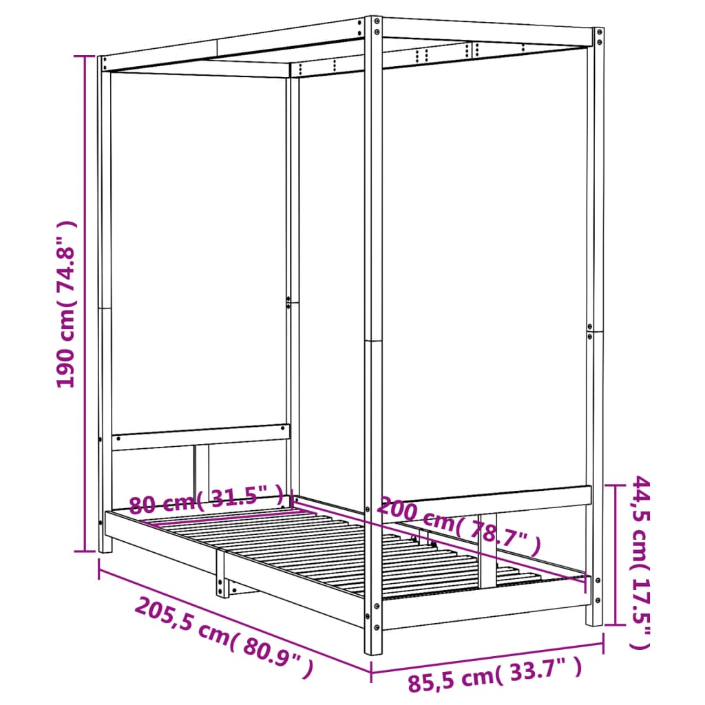 Kinderbedframe 80x200 cm massief grenenhout wit