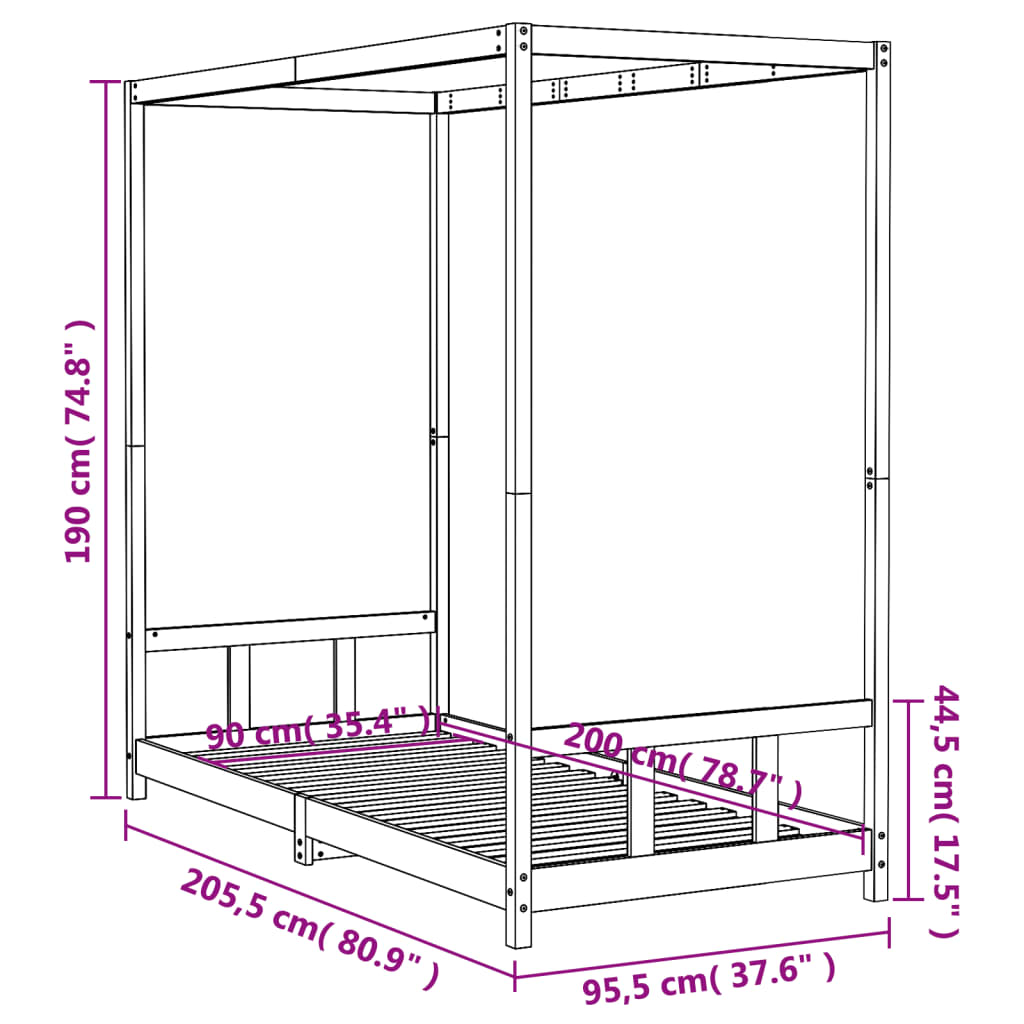 Kinderbedframe 90x200 cm massief grenenhout