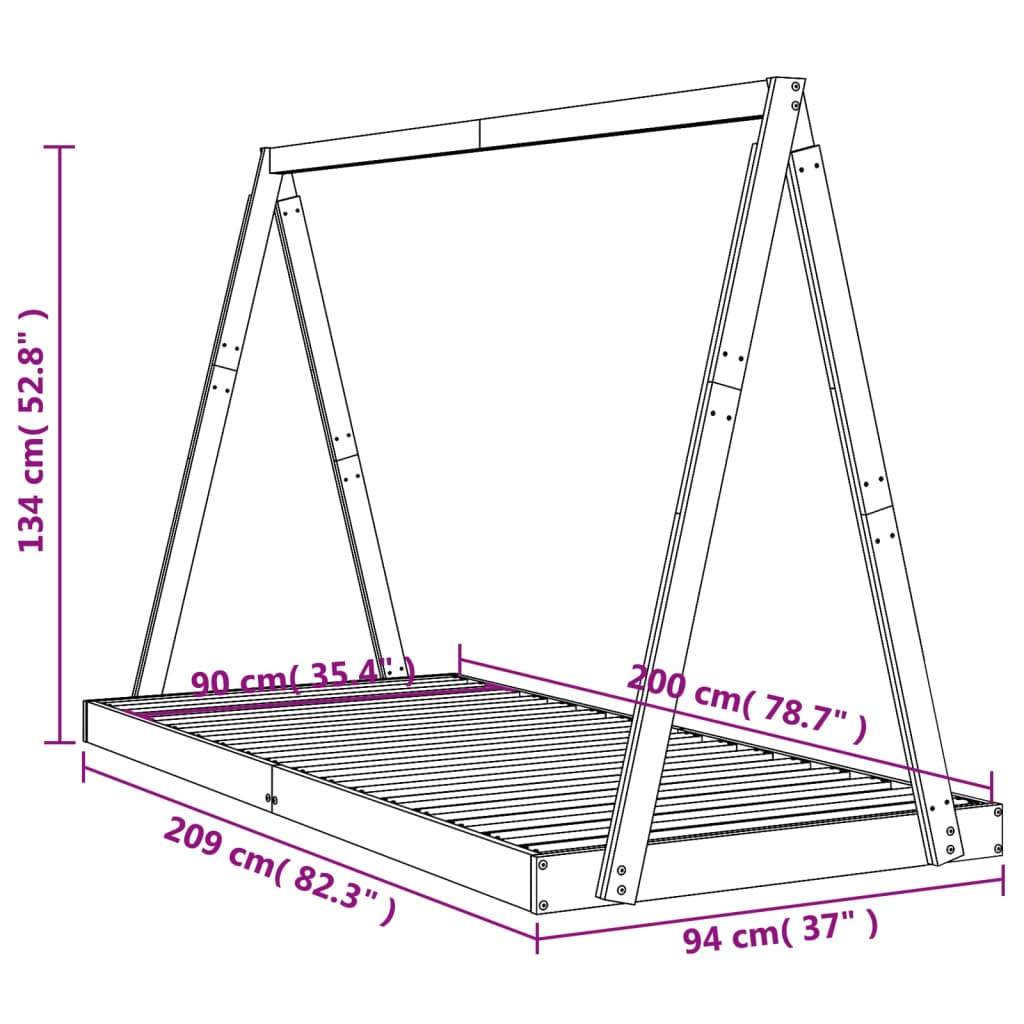 Kinderbedframe 90x200 cm massief grenenhout