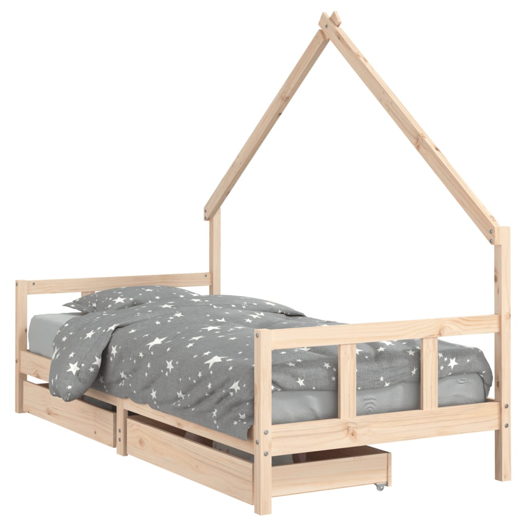 Kinderbedframe met lades 90x190 cm massief grenenhout