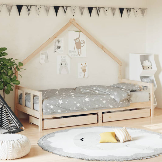 Kinderbedframe met lades 90x190 cm massief grenenhout