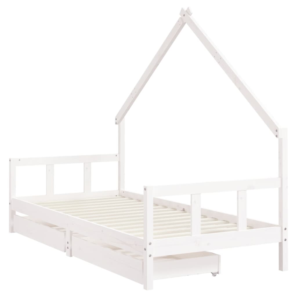 Kinderbedframe met lades 90x190 cm massief grenenhout wit