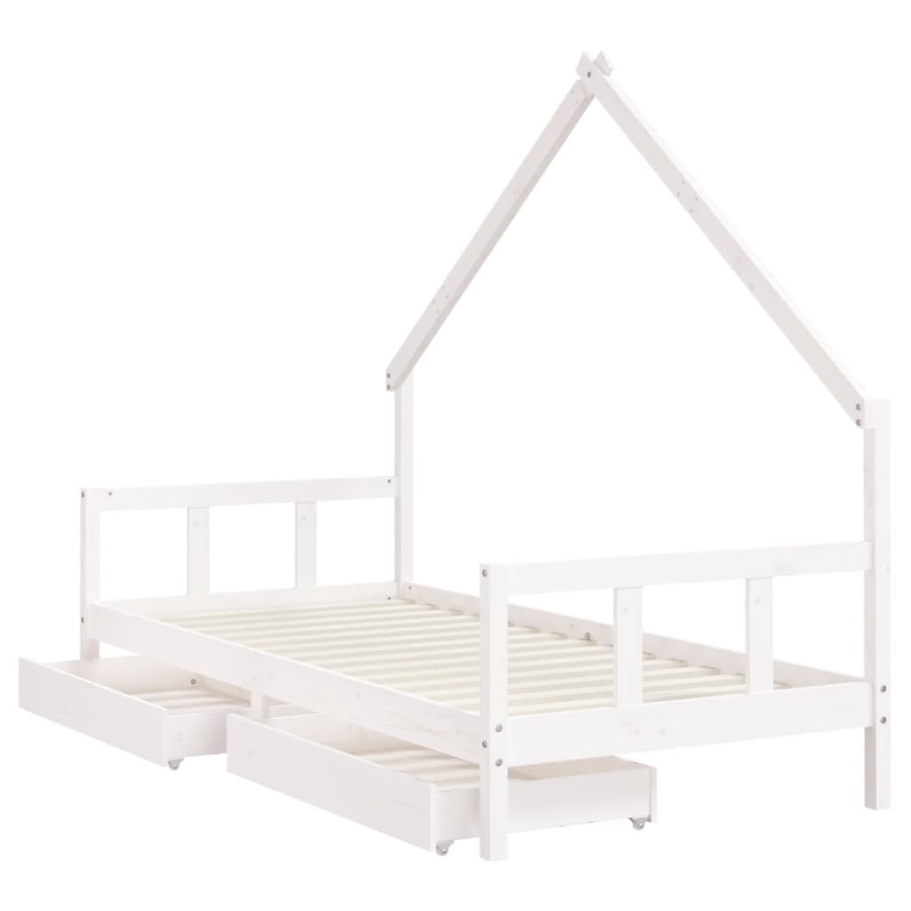 Kinderbedframe met lades 90x190 cm massief grenenhout wit