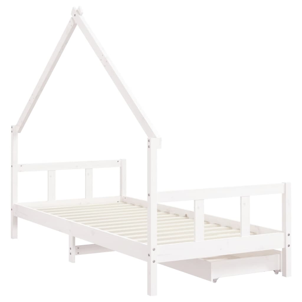 Kinderbedframe met lades 90x190 cm massief grenenhout wit