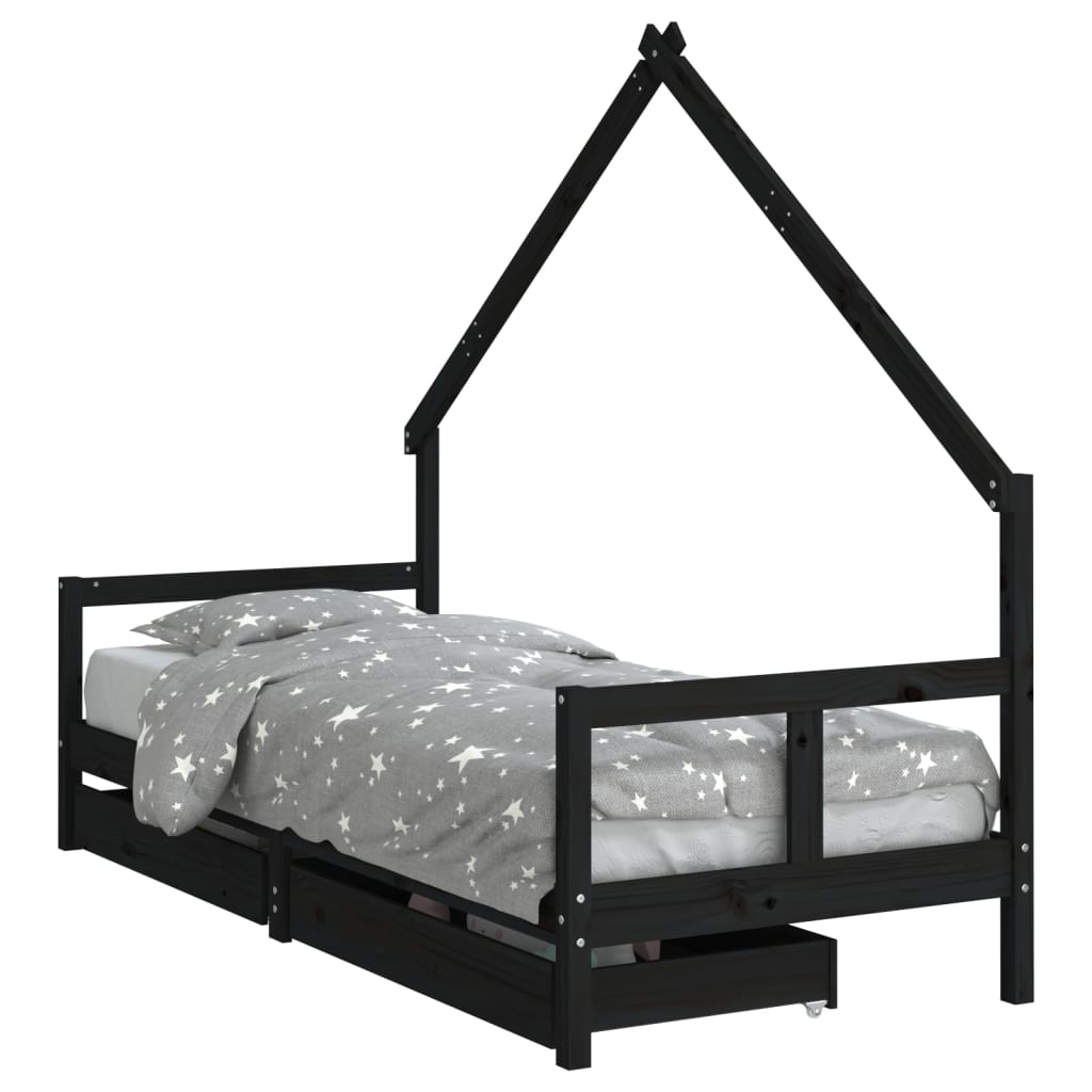 Kinderbedframe 80x200 cm massief grenenhout zwart