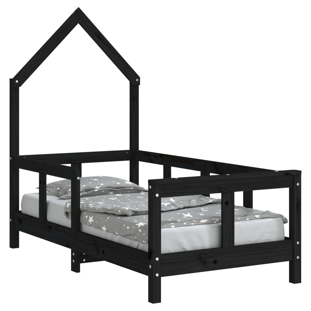 Kinderbedframe 70x140 cm massief grenenhout zwart