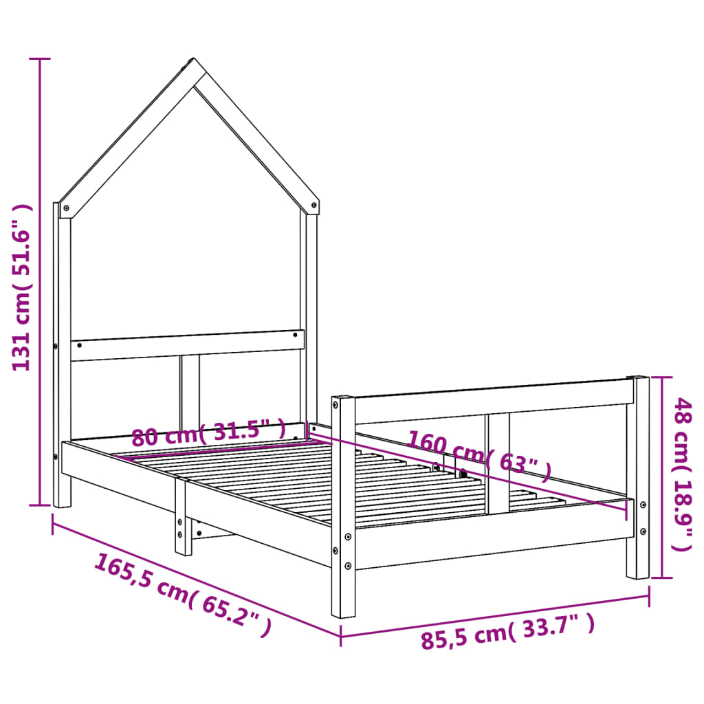 Kinderbedframe 80x160 cm massief grenenhout zwart