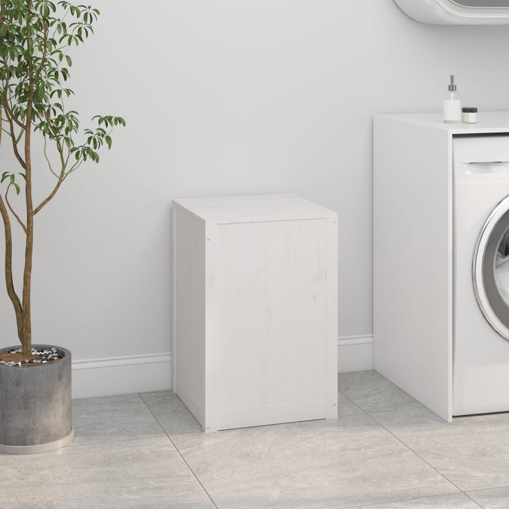 Wasmand 44x44x66 cm massief grenenhout wit