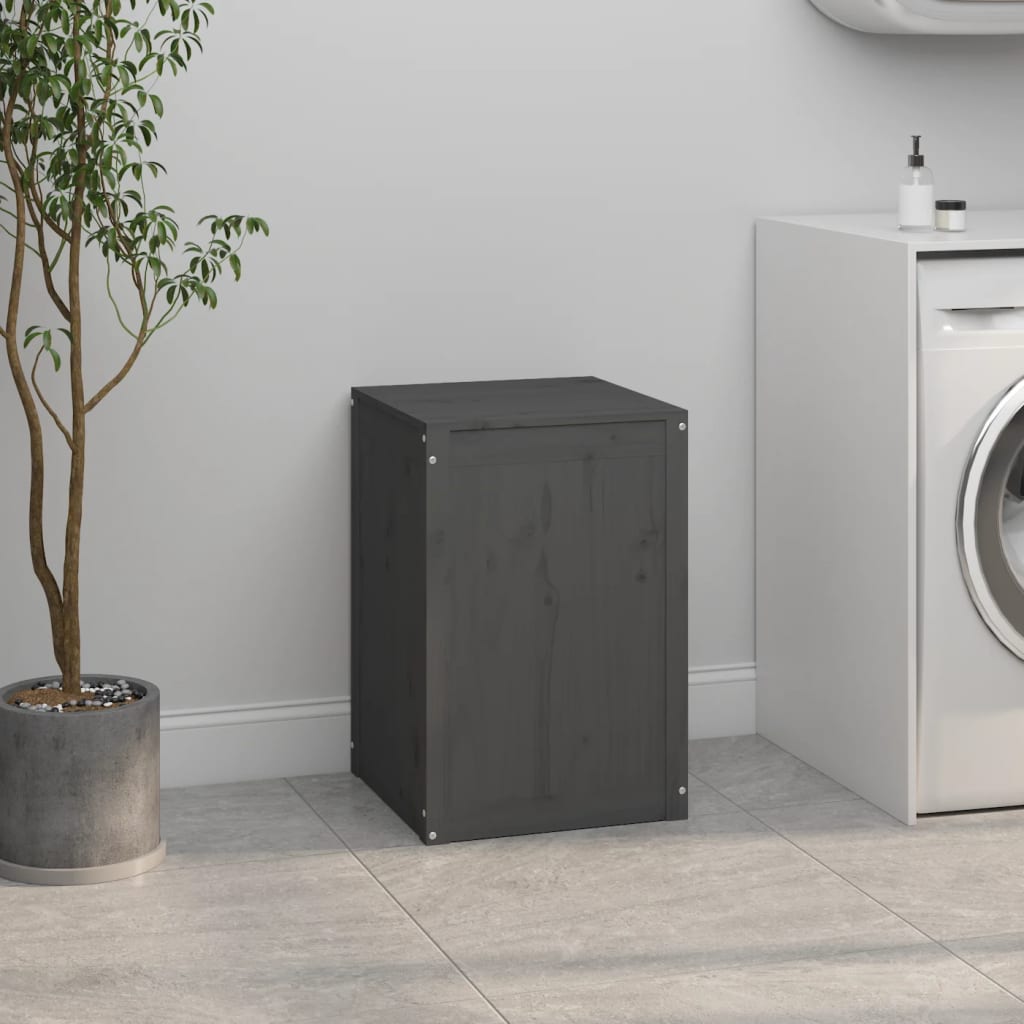 Wasmand 44x44x66 cm massief grenenhout grijs