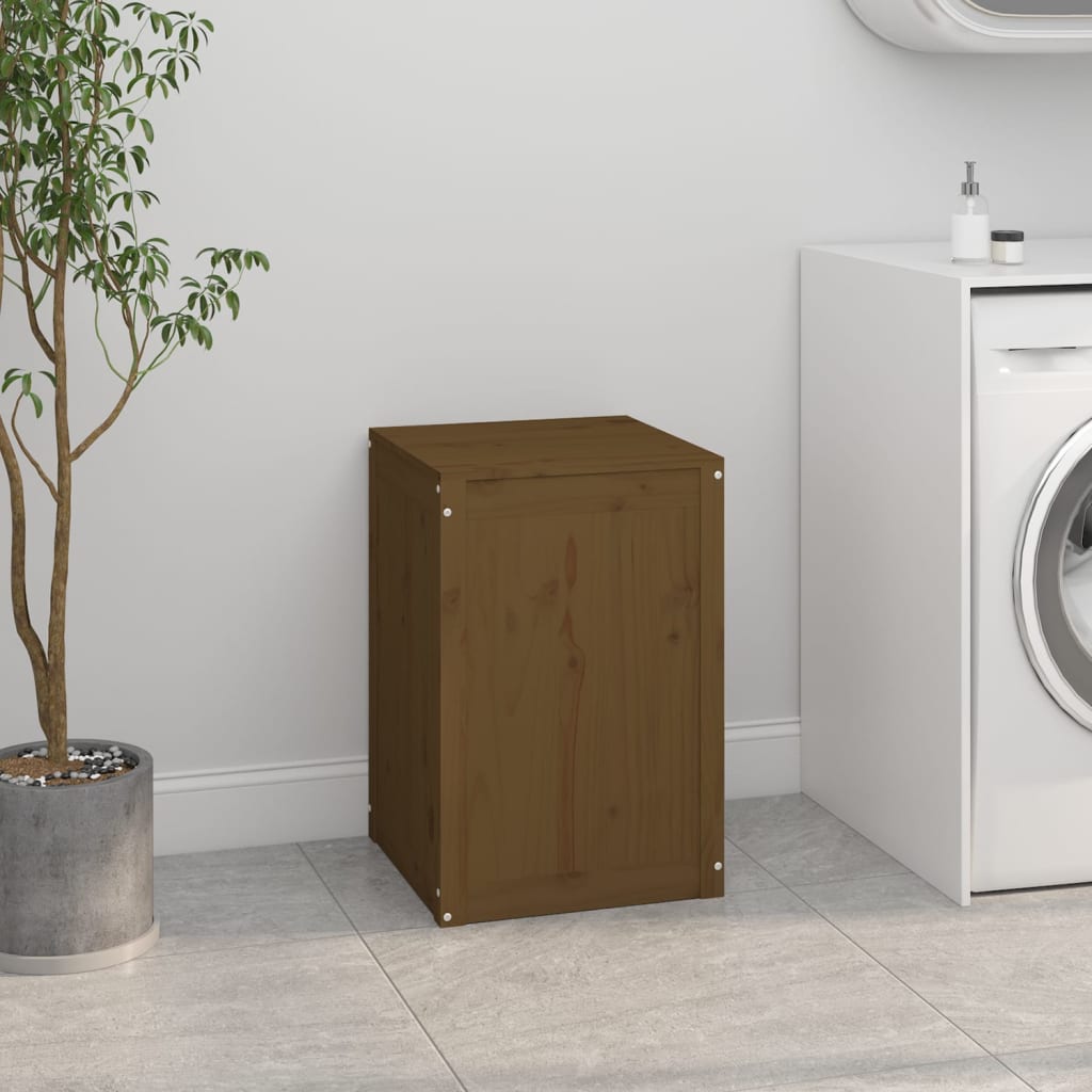 Wasmand 44x44x66 cm massief grenenhout honingbruin
