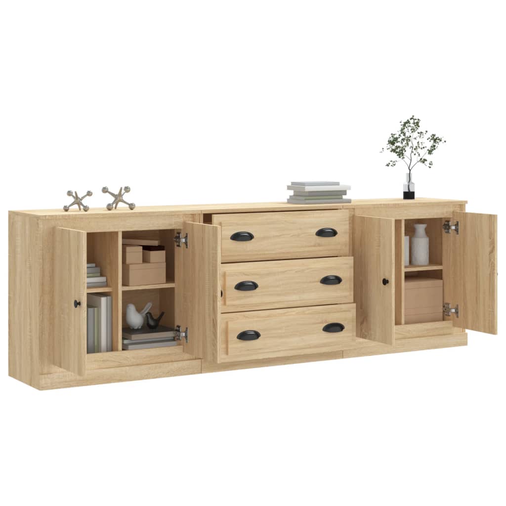 Dressoirs 3 st bewerkt hout sonoma eiken