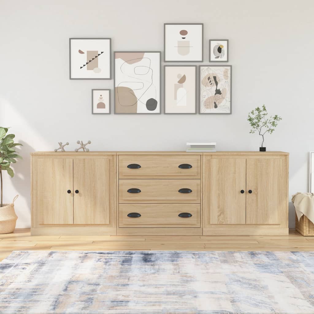 Dressoirs 3 st bewerkt hout sonoma eiken
