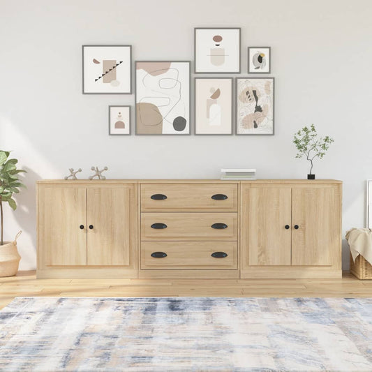 Dressoirs 3 st bewerkt hout sonoma eiken