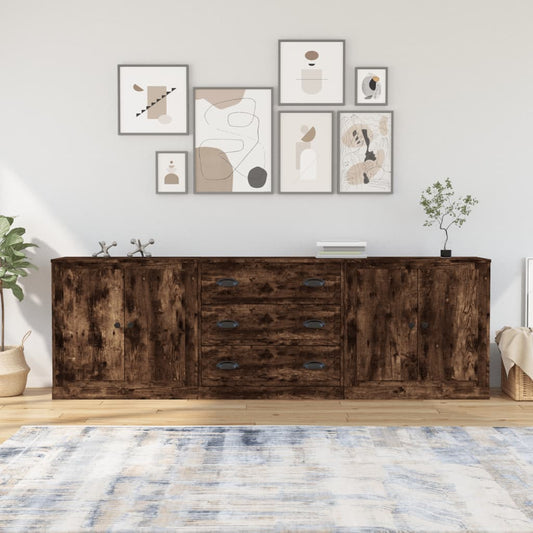 Dressoirs 3 st bewerkt hout gerookt eikenkleurig