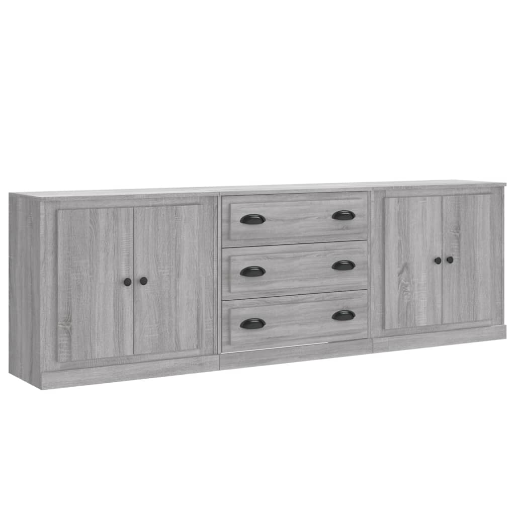 Dressoirs 3 st bewerkt hout grijs sonoma eikenkleurig