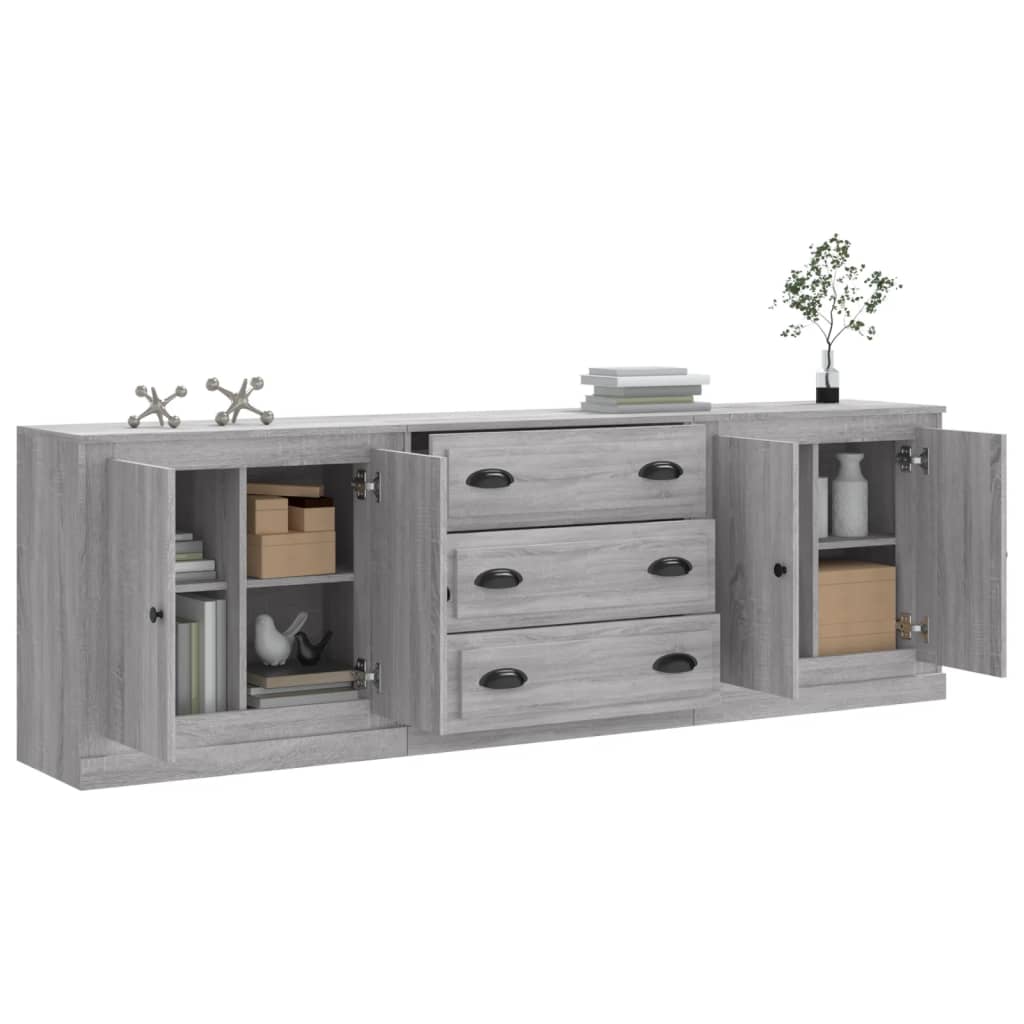 Dressoirs 3 st bewerkt hout grijs sonoma eikenkleurig