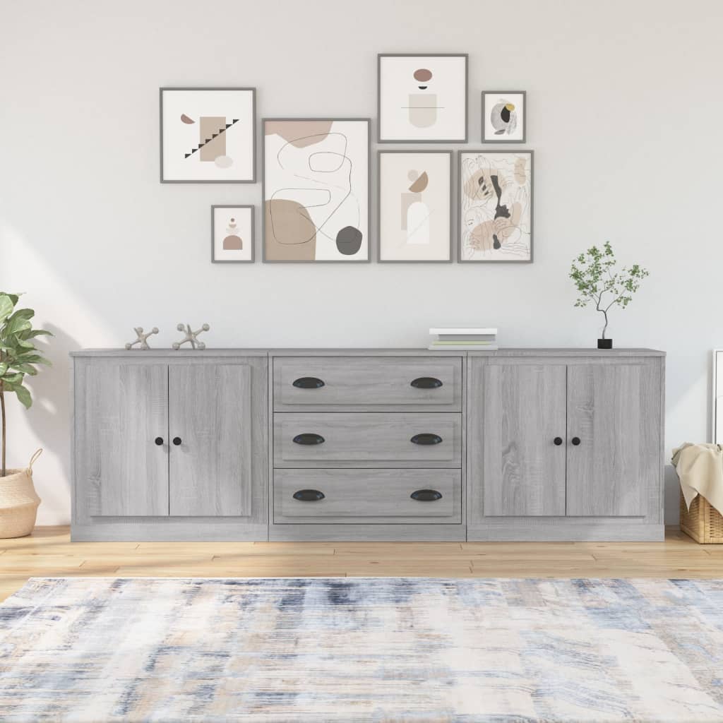 Dressoirs 3 st bewerkt hout grijs sonoma eikenkleurig