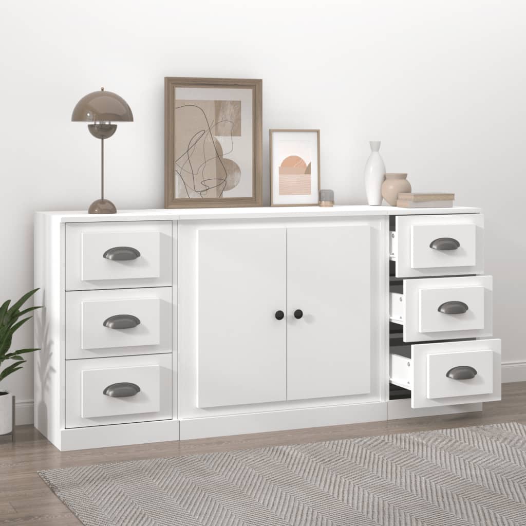 Dressoirs 3 st bewerkt hout wit