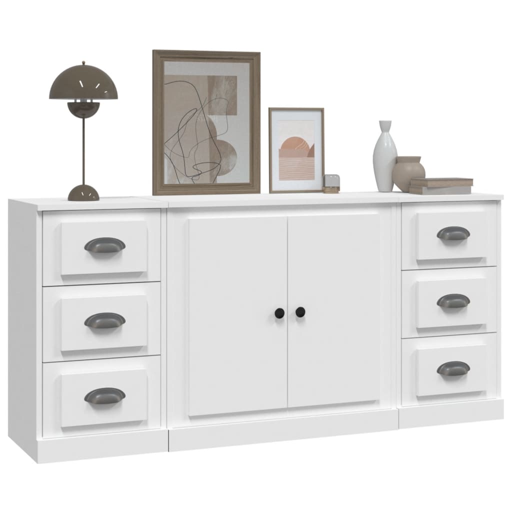 Dressoirs 3 st bewerkt hout wit