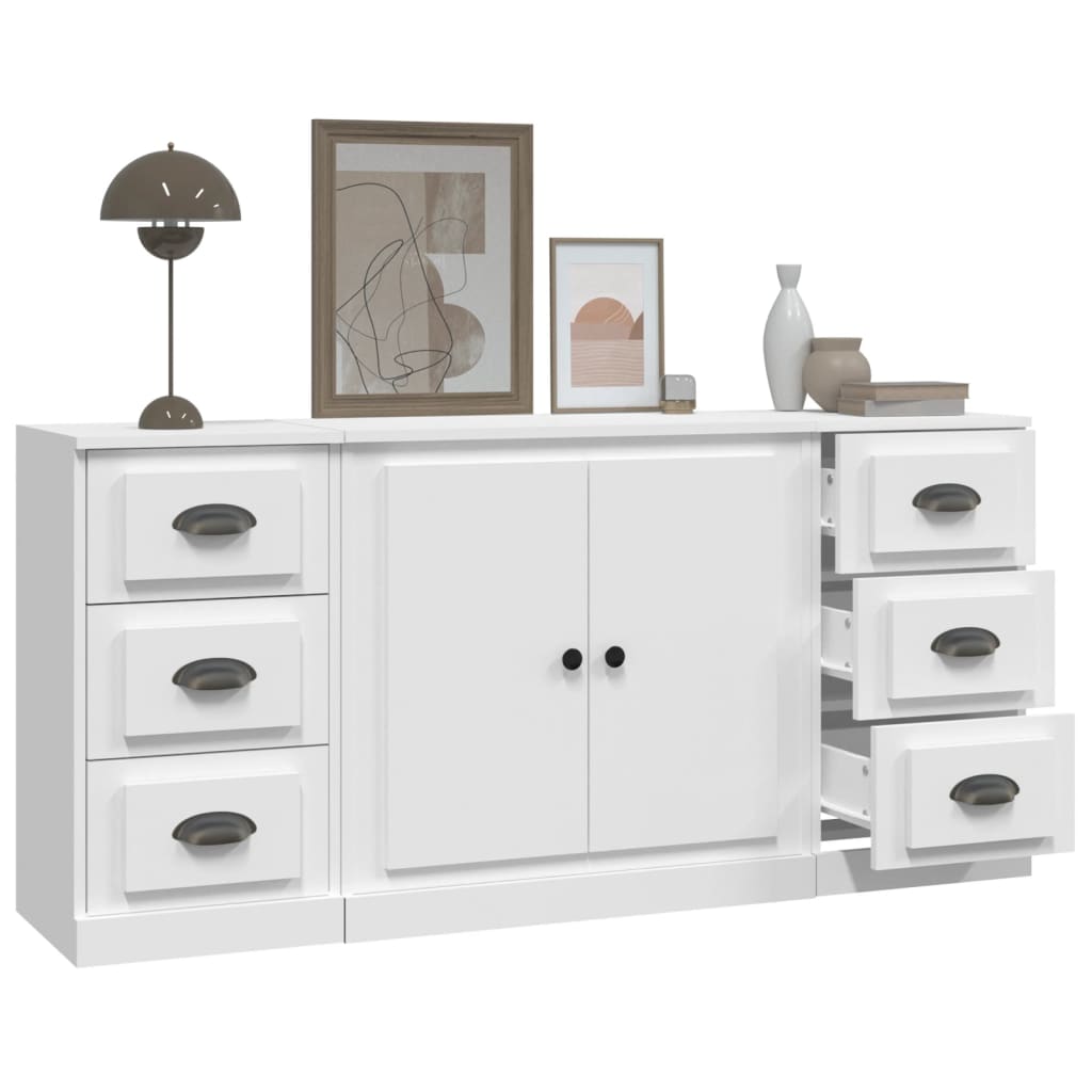Dressoirs 3 st bewerkt hout wit