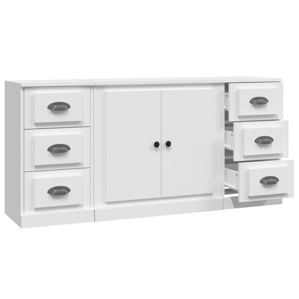 Dressoirs 3 st bewerkt hout wit