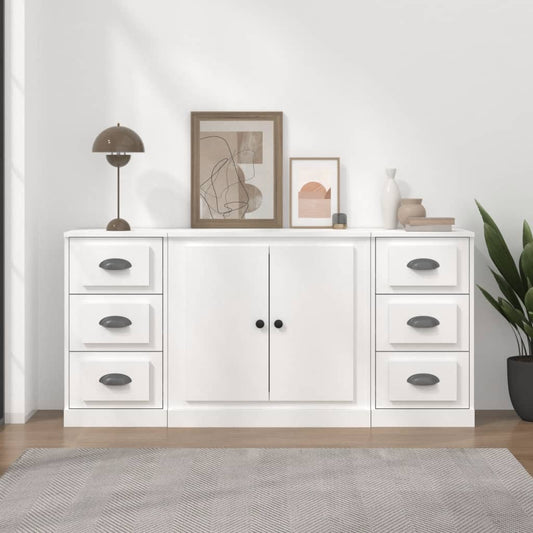 Dressoirs 3 st bewerkt hout wit
