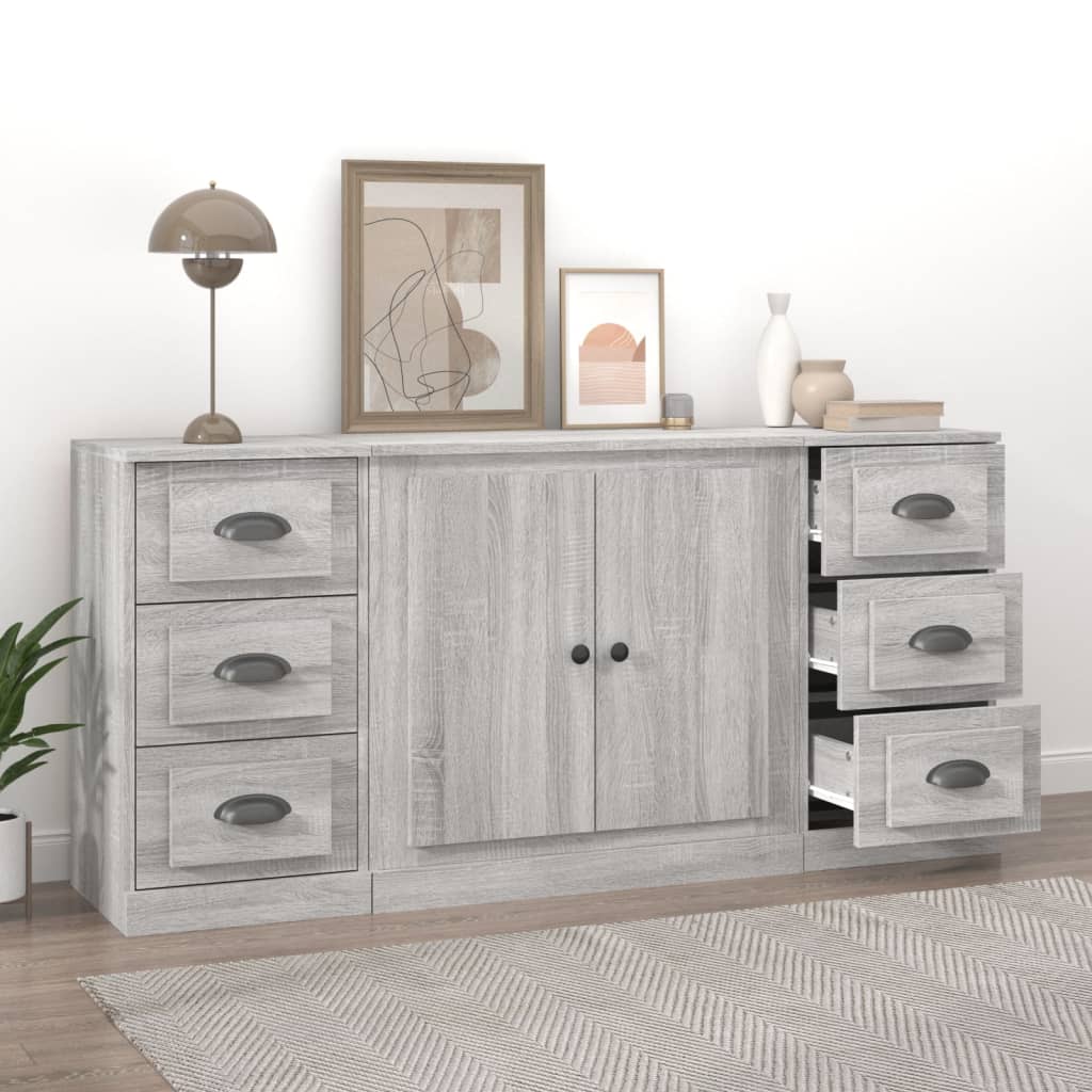 Dressoirs 3 st bewerkt hout grijs sonoma eikenkleurig