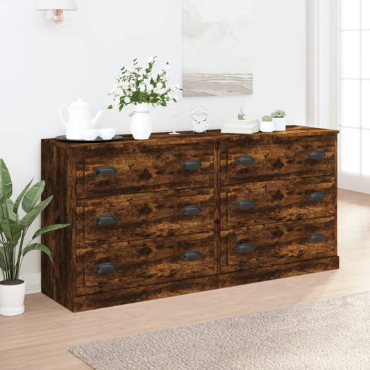 Dressoirs 2 st bewerkt hout gerookt eikenkleurig